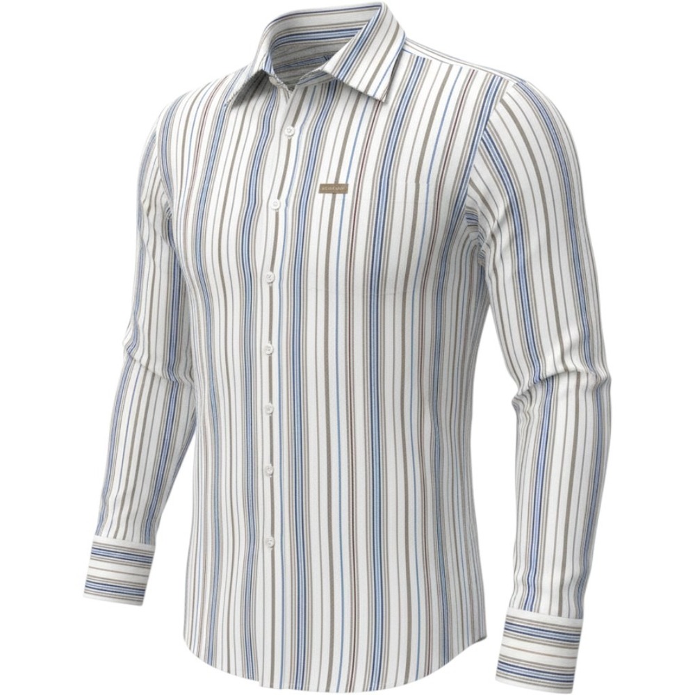 Avirex Mens 3XL Long Sleeve Button Down‎ Shirt Striped White Blue Tan Cotton
